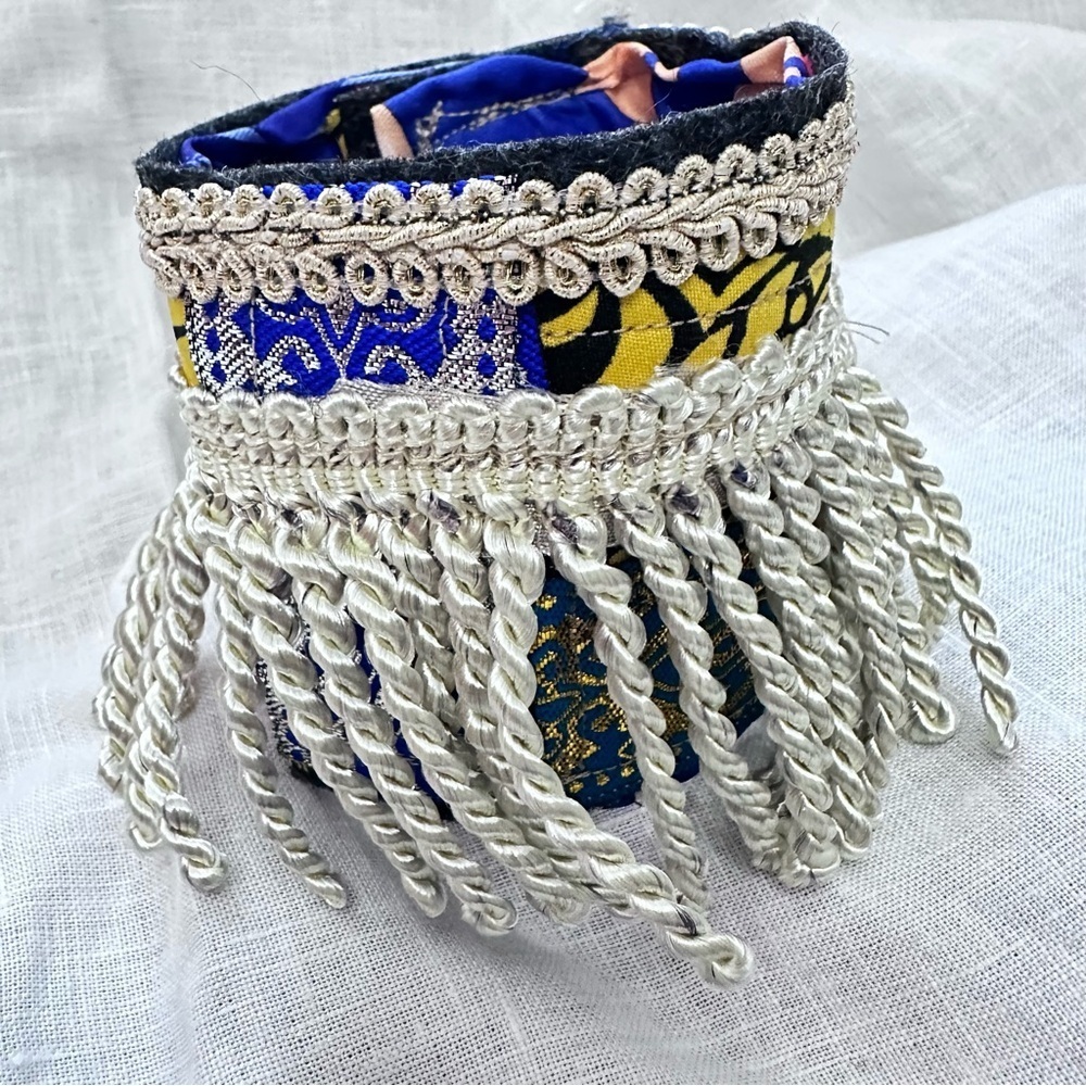 RUBYRUDI Cuff Bracelet Handcrafted OOAK Fabric Embellished Artisan Wearable Art - Picture 12 of 15